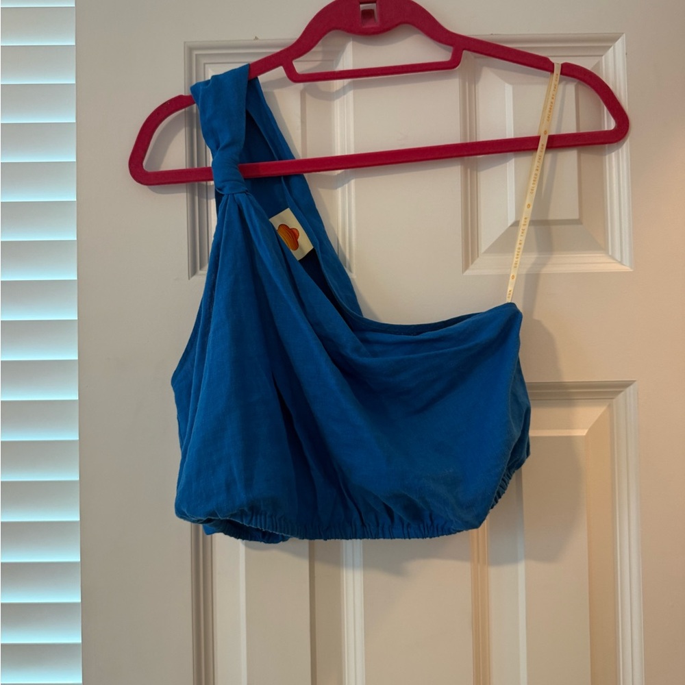 FARM Rio Blue One-Shoulder Top
